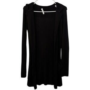 A.L.C. Black Ribbed Viscose Open Front Cardigan XS Italian Yarn 7SWCA00001